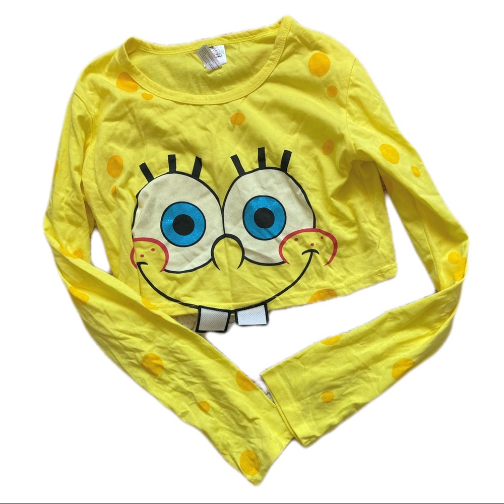 Nickelodeon Spongebob Squarepants Crop Top Long Sleeve Character Tee Shirt NWOT